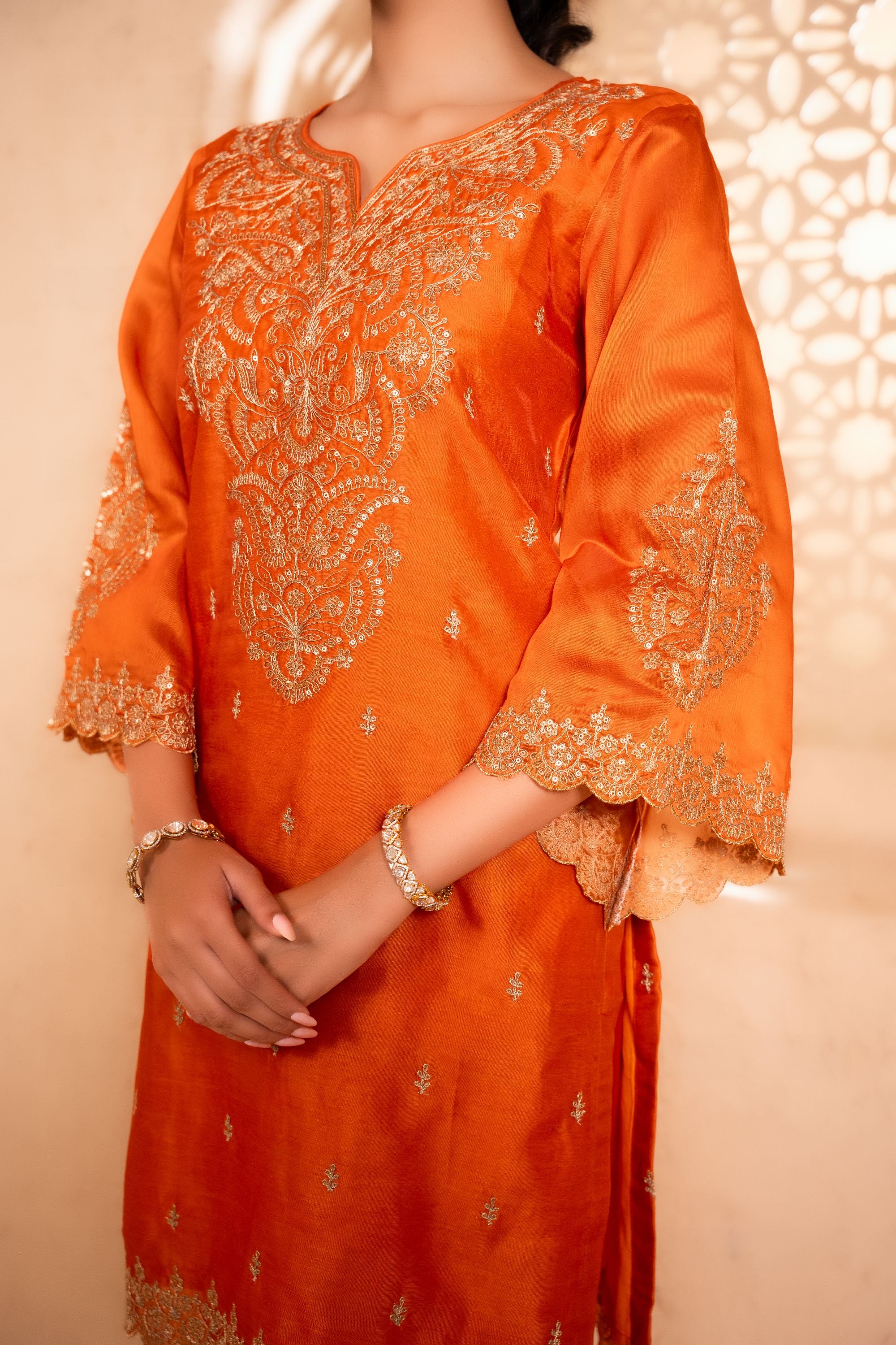 Khwaab Chanderi Embroidered Orange A-Line Suit Set