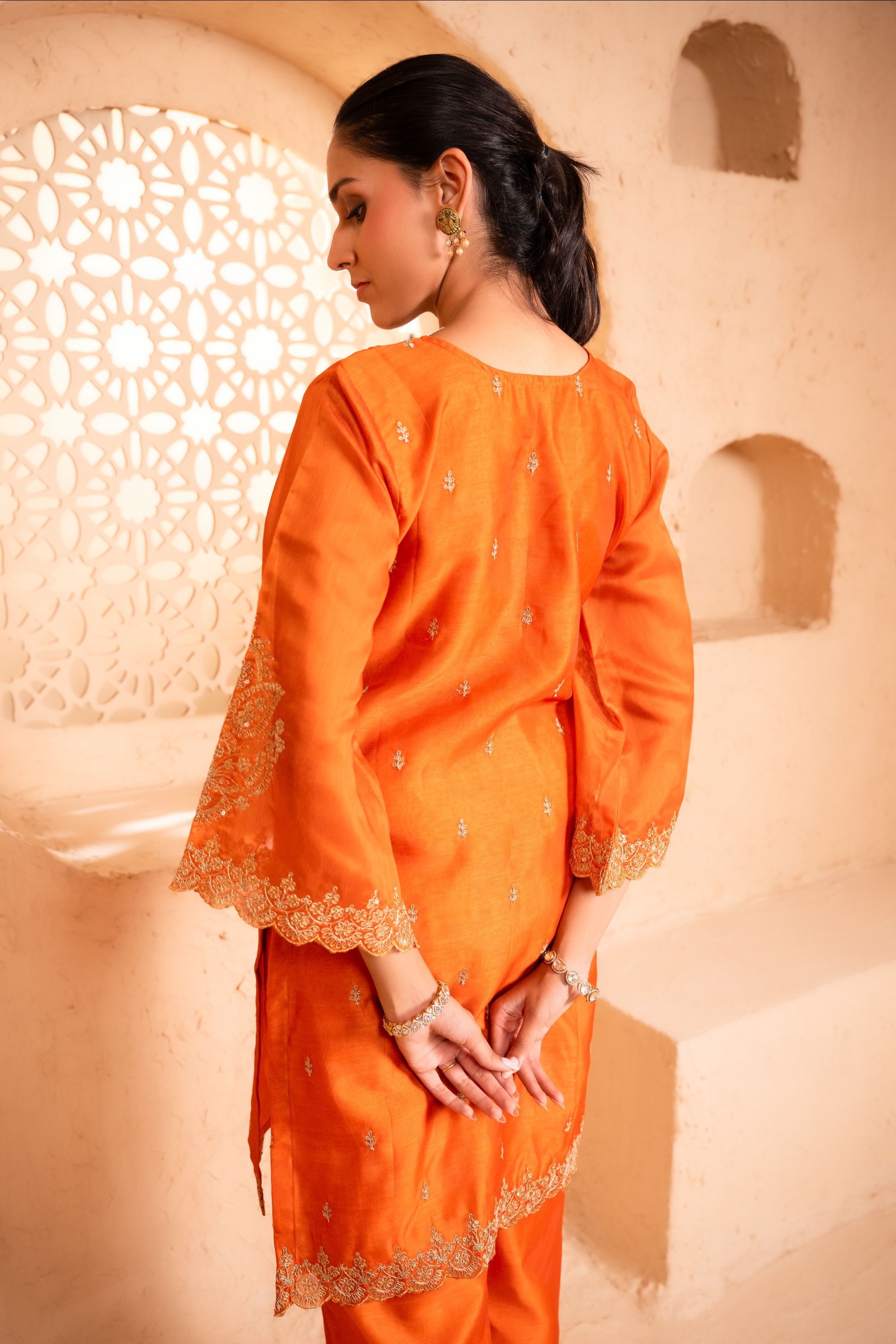 Khwaab Chanderi Embroidered Orange A-Line Suit Set