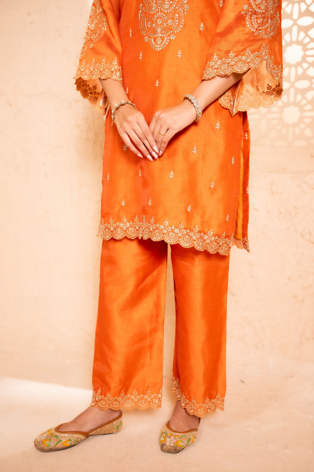 Khwaab Chanderi Embroidered Orange A-Line Suit Set