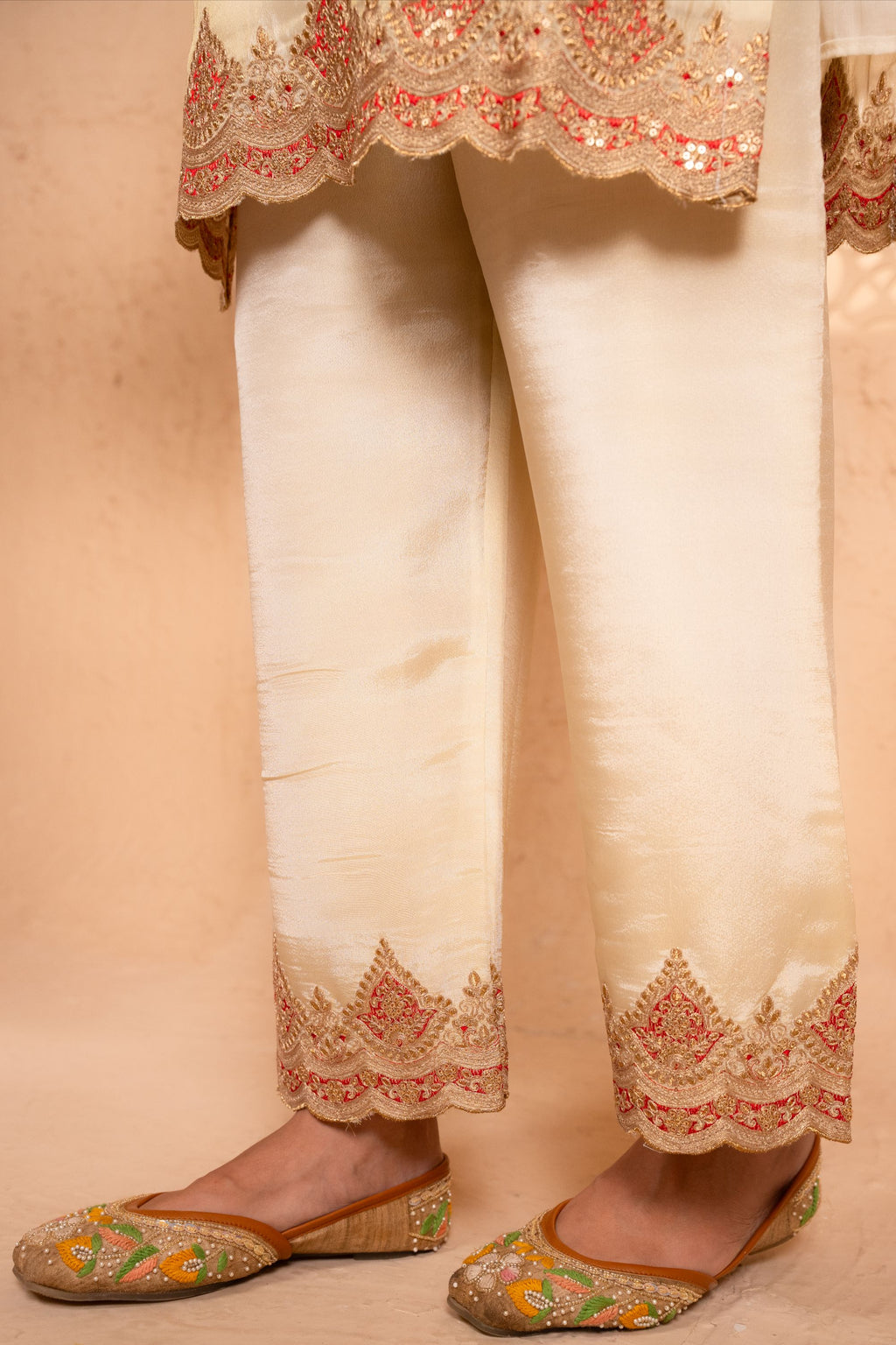 Sargi Tissue Embroidered Cream A-Line Suit Set
