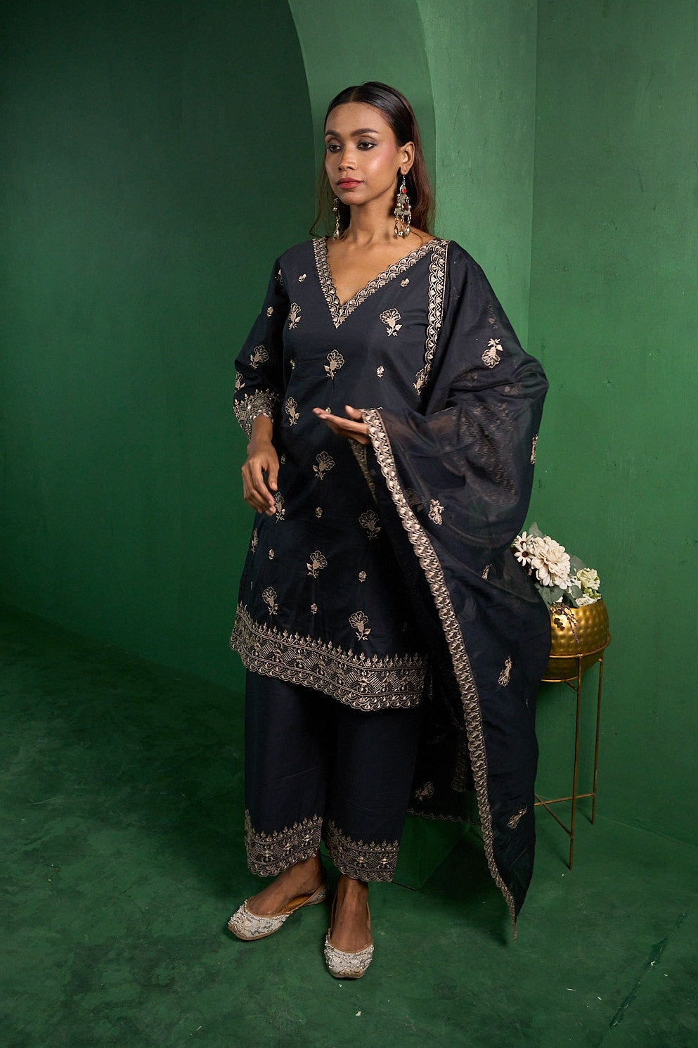 Noor Chanderi Embroidered Black  Suit Set