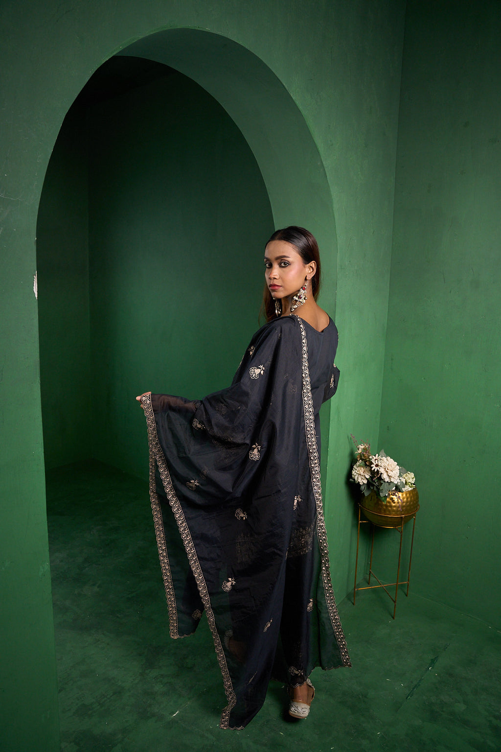 Noor Chanderi Embroidered Black  Suit Set