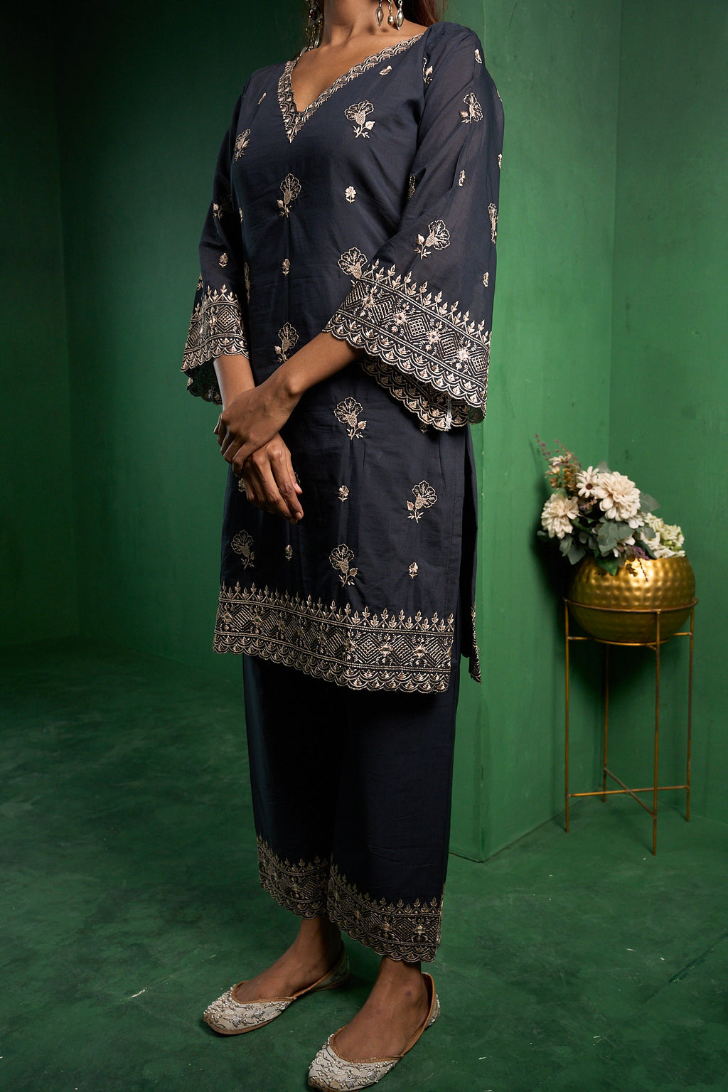 Noor Chanderi Embroidered Black  Suit Set