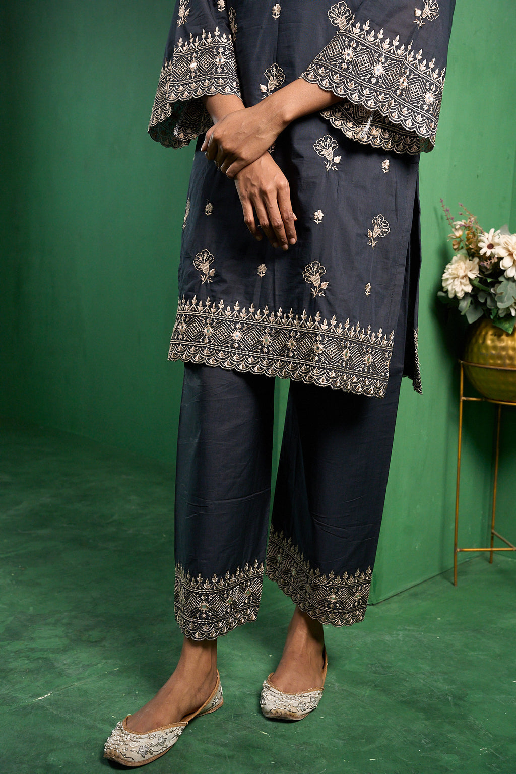 Noor Chanderi Embroidered Black  Suit Set
