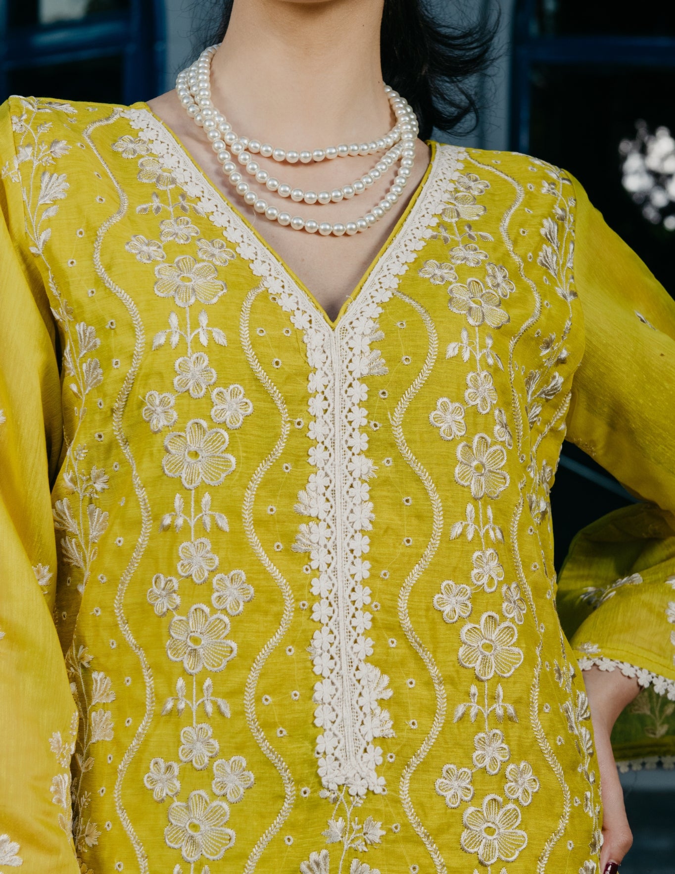 Ruh chanderi  embroidered yellow  a line suit set