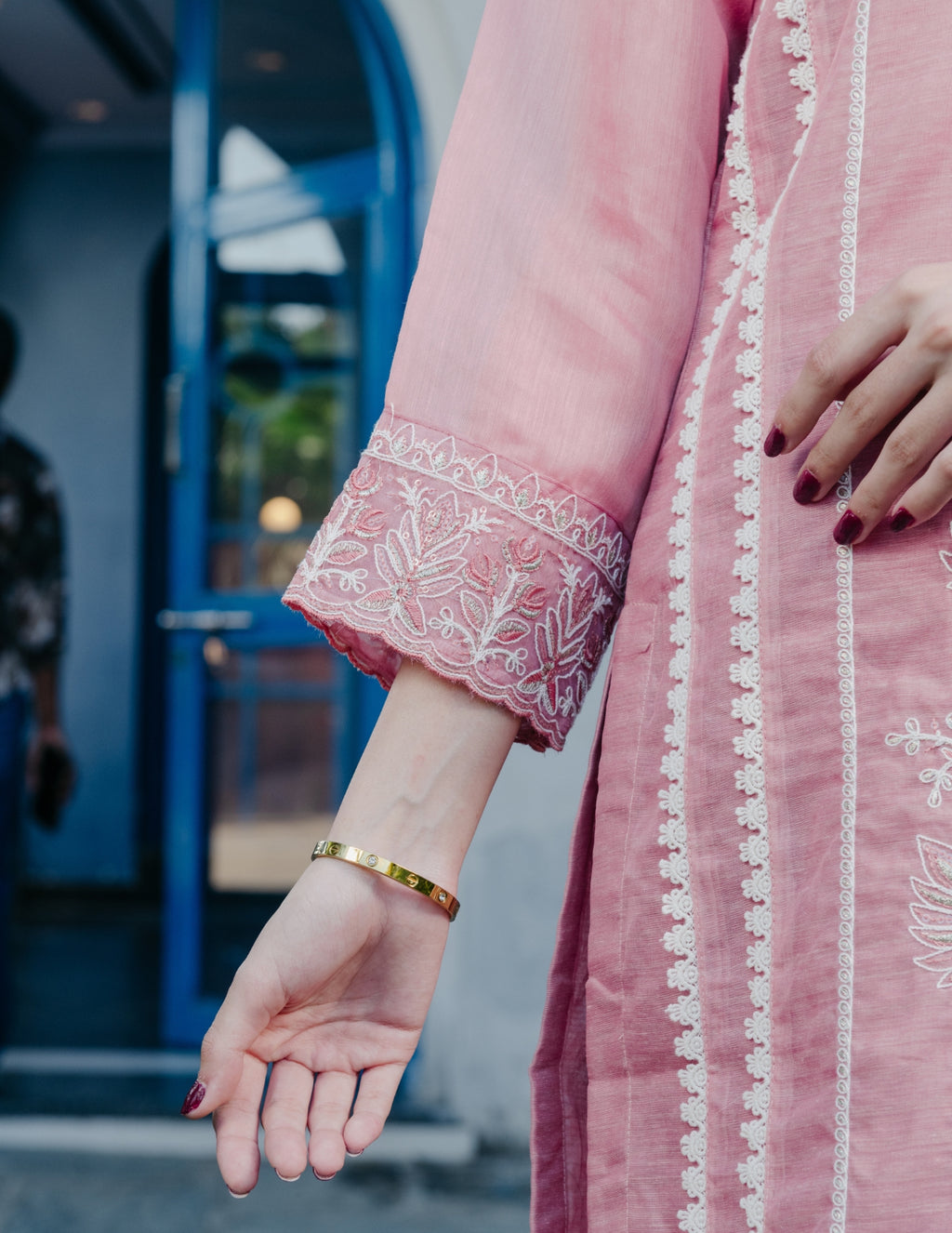 Ibadat chanderi  embroidered pink suit set