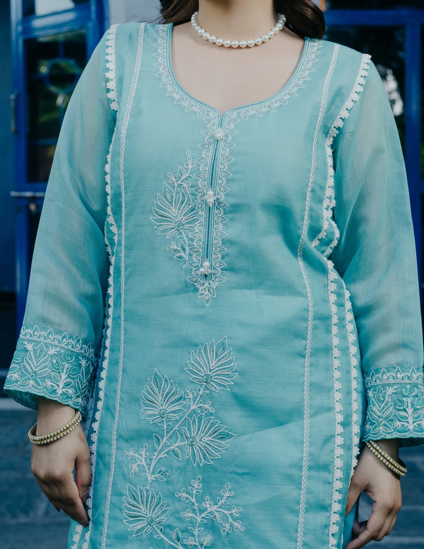 Ibadat chanderi embroidery blue suit set