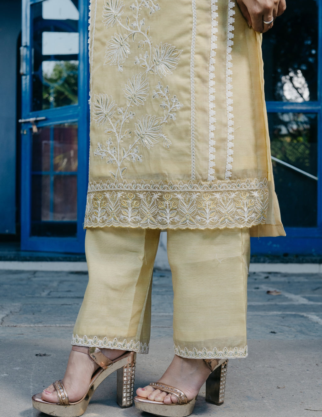 Ibadat chanderi embroidered yellow suit set